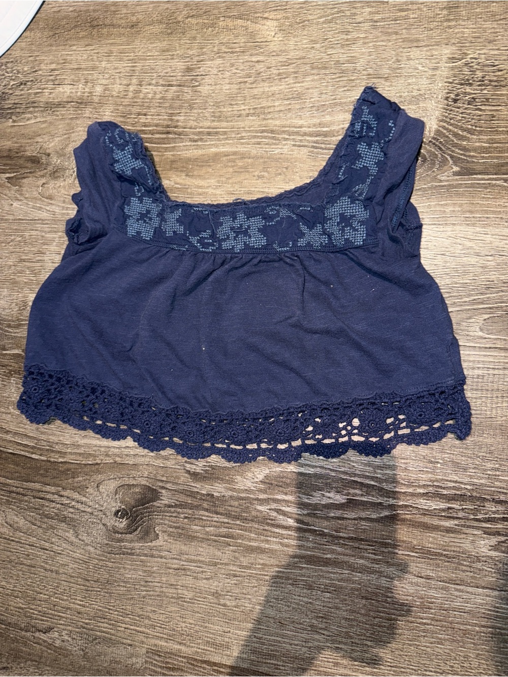 Aeropostale Navy Cropped Lace-Trim Tank